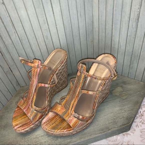 Stuart Weitzman Pastel Multicolor Leather Wedge Heels 8M - Picture 4 of 9